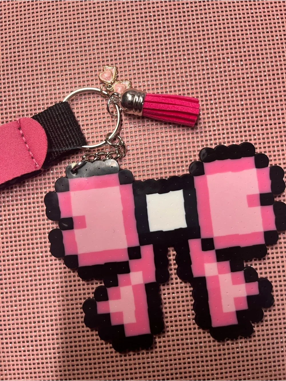 Pink Pixel Bow Kids Keychain Charm